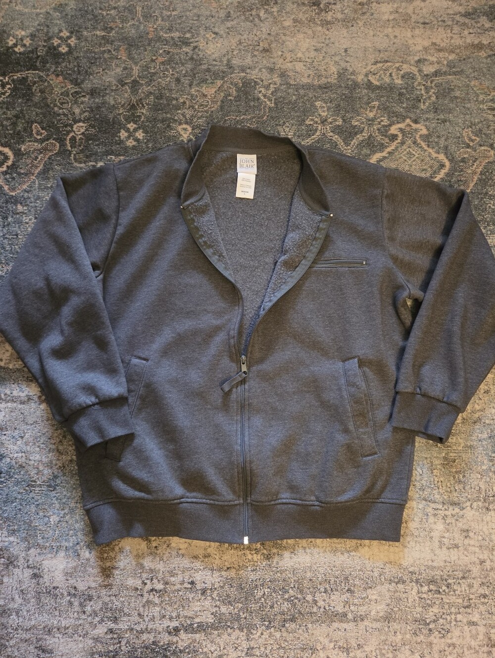 John Blair Charcoal Grey Supreme Fleece Full-Zip Bomber Jacket Large